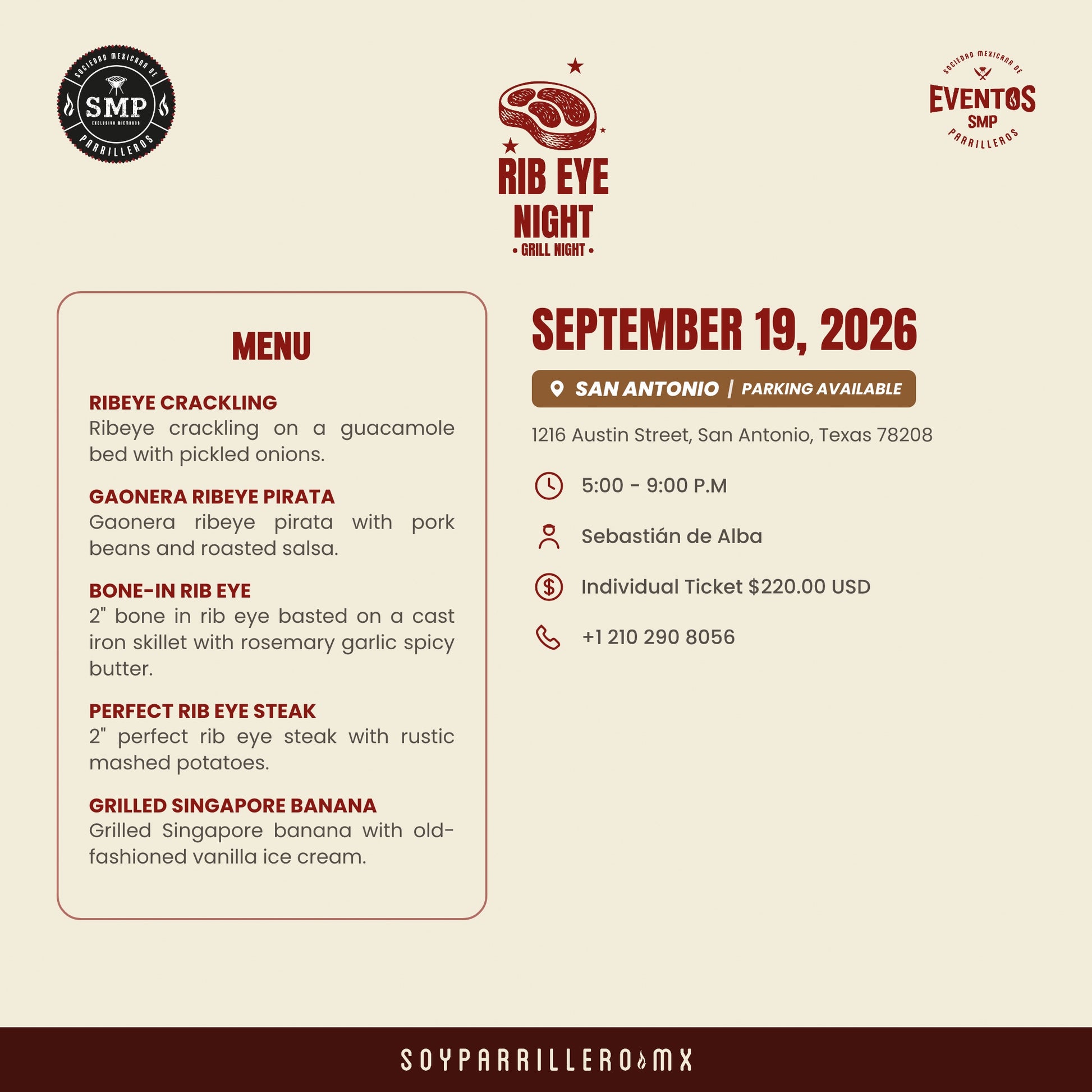 Rib eye Night | San Antonio, TX | September 19th